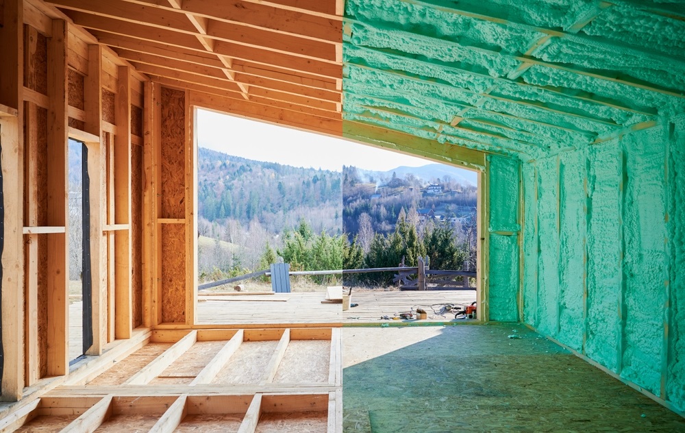 before and after thermal insulation room in wooden frame house