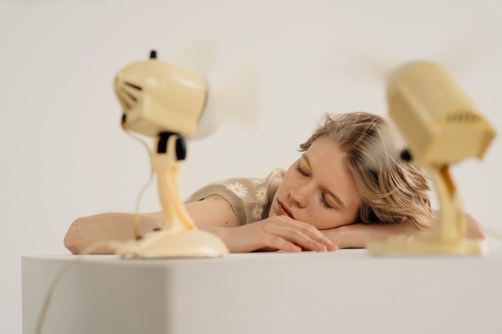 a woman sleeping on the table