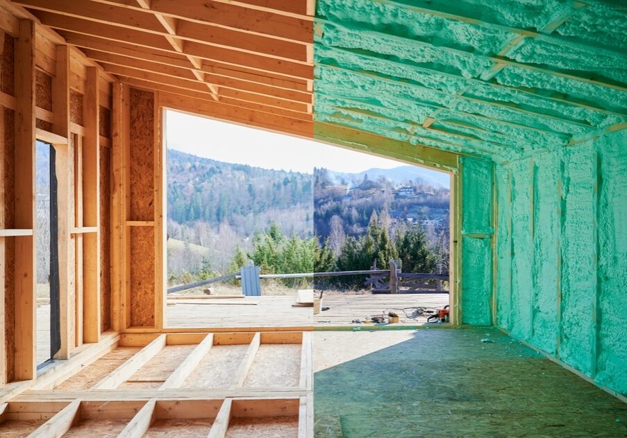 before and after thermal insulation room in wooden frame house