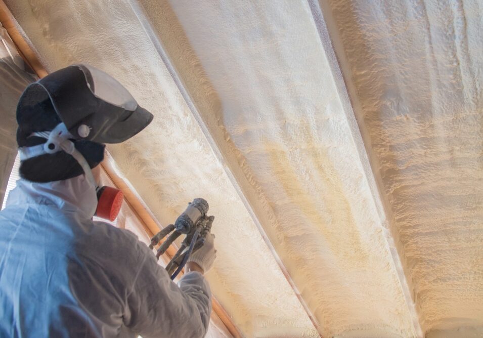 worker during insulation Polyurea Spraying worker during insulation Polyurea Spraying